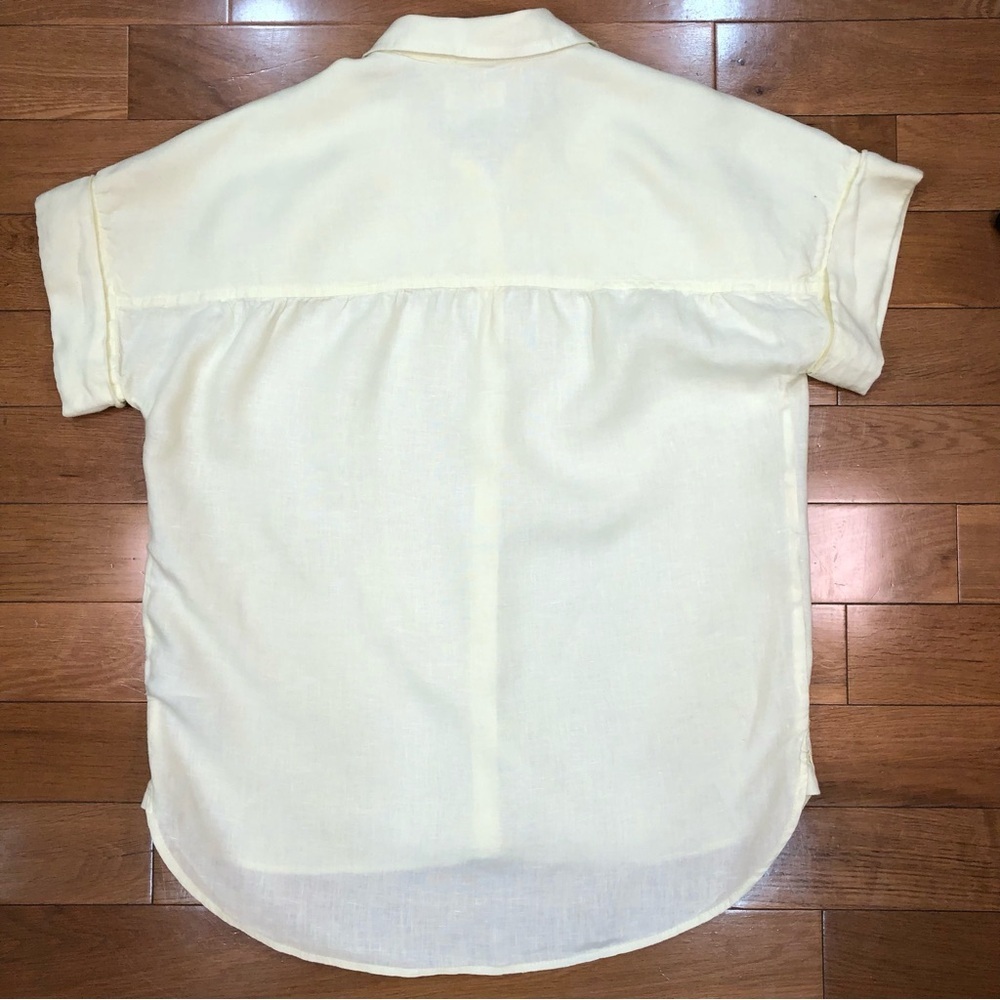 J. Crew 100% Irish Linen Light Yellow Relaxed Button-Up Short Sleeve Shirt Sz S - Picture 5 of 10